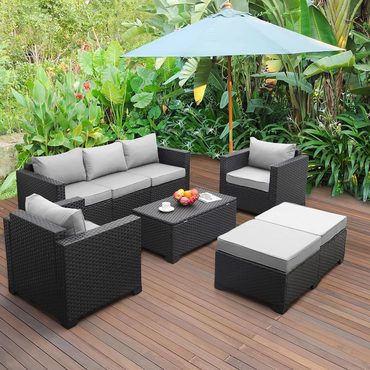 2026 Debut Open Market Rattaner Patio Furniture Set 6 Pieces Couch Outdoor Chairs Coffee Table Peacock Blue Cushions Value
