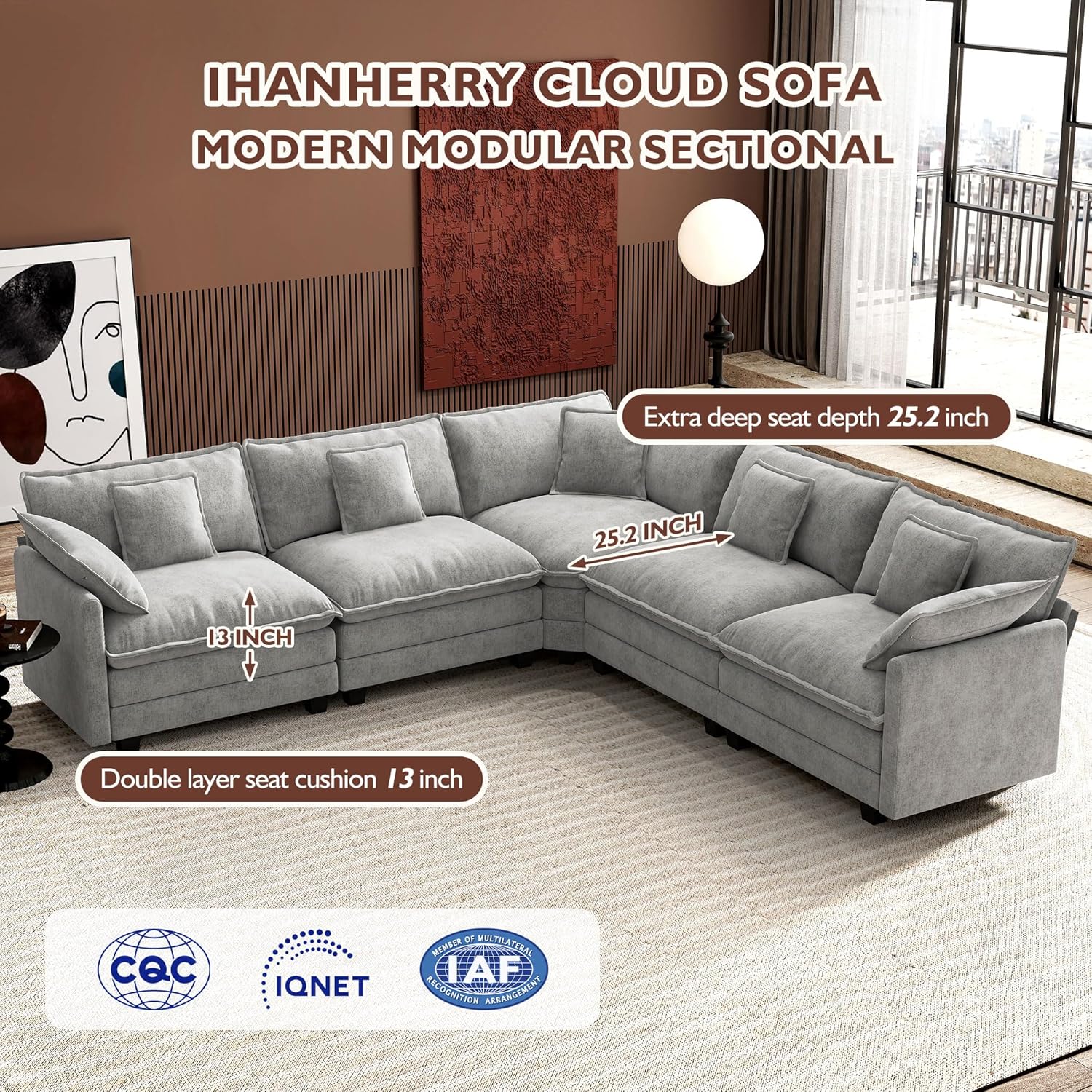 Premium Fresh Find Ihanherry 146" U-Shaped Modern Sofa Modular Sectional Cloud Couch Grey Practical