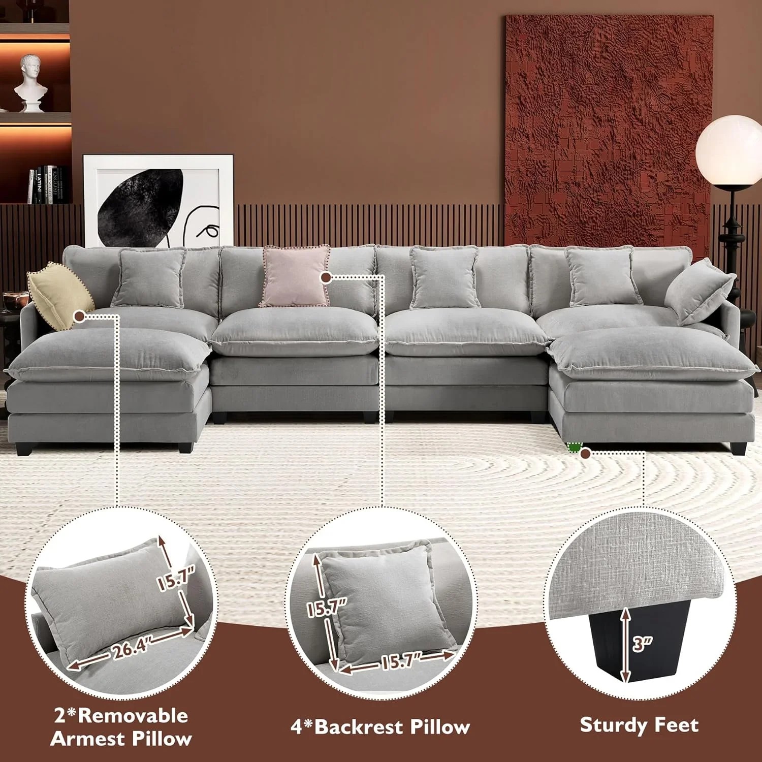 Premium Fresh Find Ihanherry 146" U-Shaped Modern Sofa Modular Sectional Cloud Couch Grey Practical