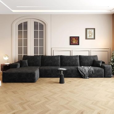 New 2026 Prime Select 135" Oversized Compressed Sectional Sofa 3-Piece Corduroy Modular Couch Camel Fine