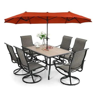 New 2026 Everyday Co 8-piece patio dining set with parasol, garden furniture set with 6 swivel dining chairs with mesh covers Reliable