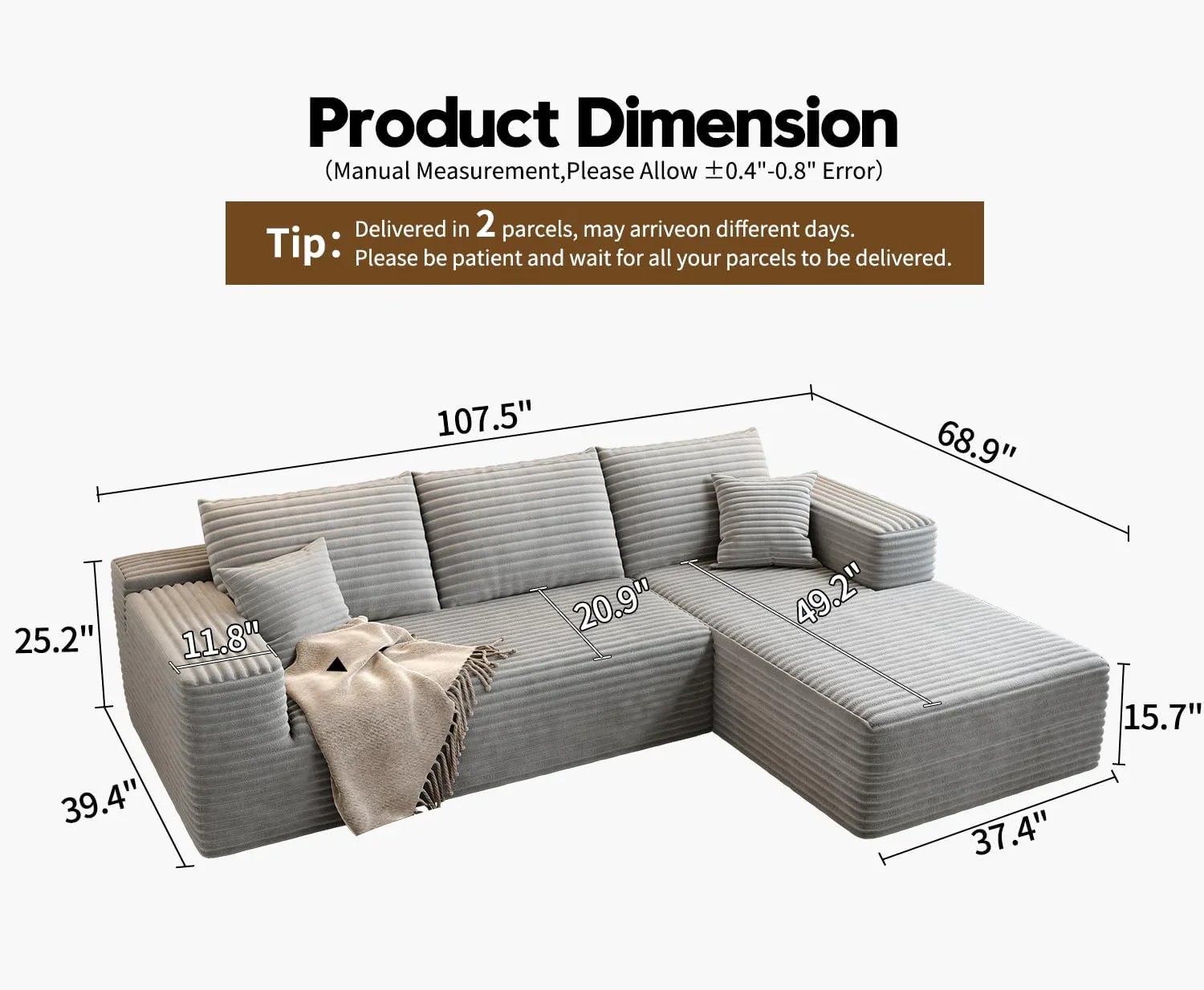 Durable Smart Pick 5" Cloud Modular Sectional Sofa L-Shape Chaise Deep Seat Black Left Facing Reliable