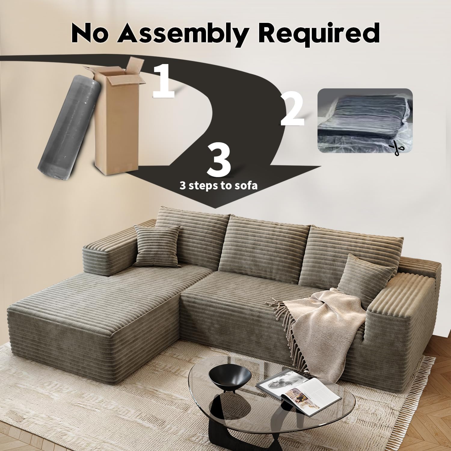 Durable Smart Pick 5" Cloud Modular Sectional Sofa L-Shape Chaise Deep Seat Black Left Facing Reliable
