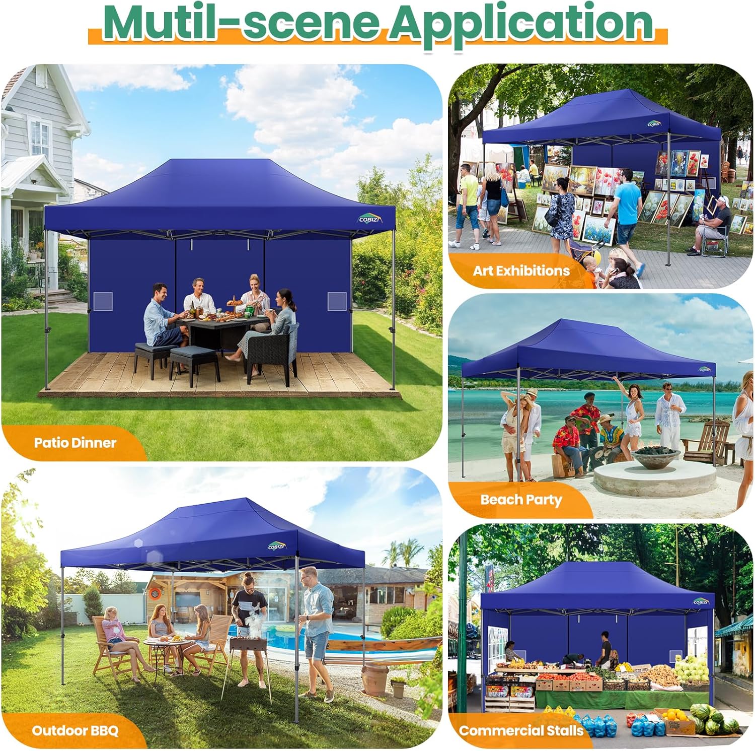 In Stock Pure Value COBIZI 10x20 Heavy Duty Pop up Canopy Tent with 6 Sidewalls Black Functional