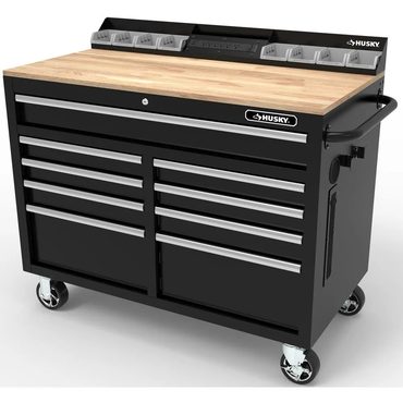 Brand New True Basics 46-in W x 24.5-in D 9-Drawer Mobile Workbench with Hardwood Top and Power Station 锟斤拷 Gloss Black Original