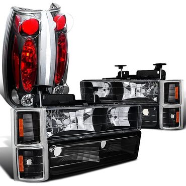 Revolutionary Standard Goods Spec-D Tuning Black Headlights + Bumper & Corner Lamps + LED Fog Light Chevy C/K Universal