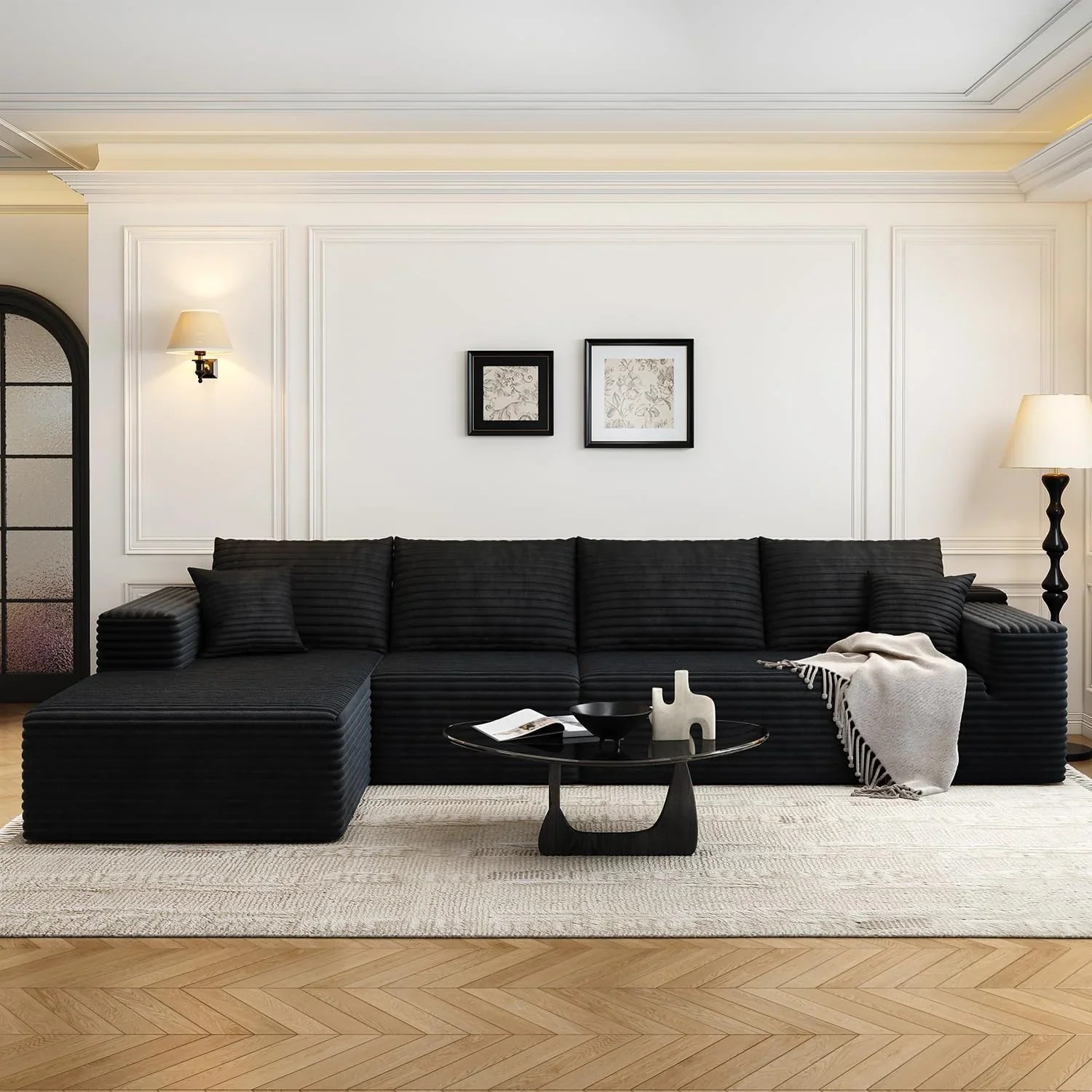 Durable Smart Pick 5" Cloud Modular Sectional Sofa L-Shape Chaise Deep Seat Black Left Facing Reliable