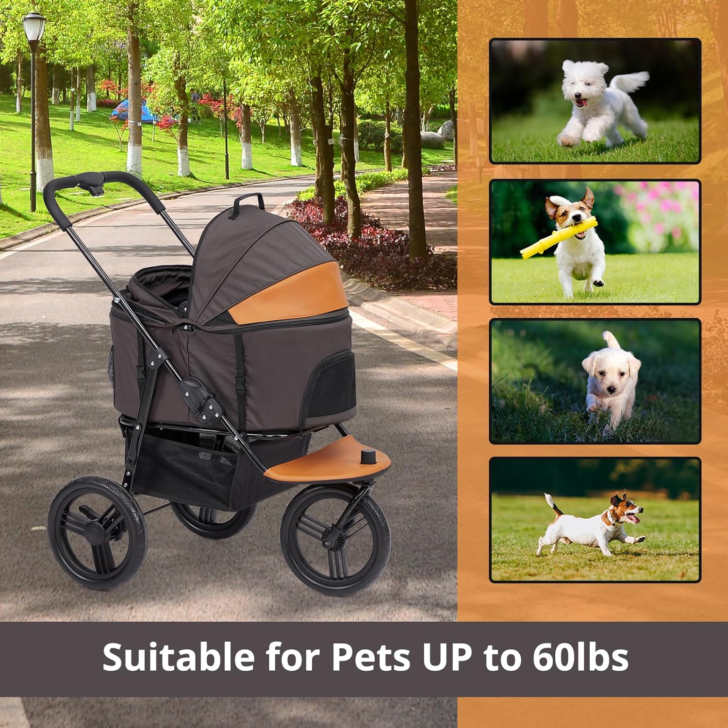 Limited Standard Goods Dog Stroller for Large Pet Jogger Folding Cart 4 Wheel Storage Grey Orange Reliable