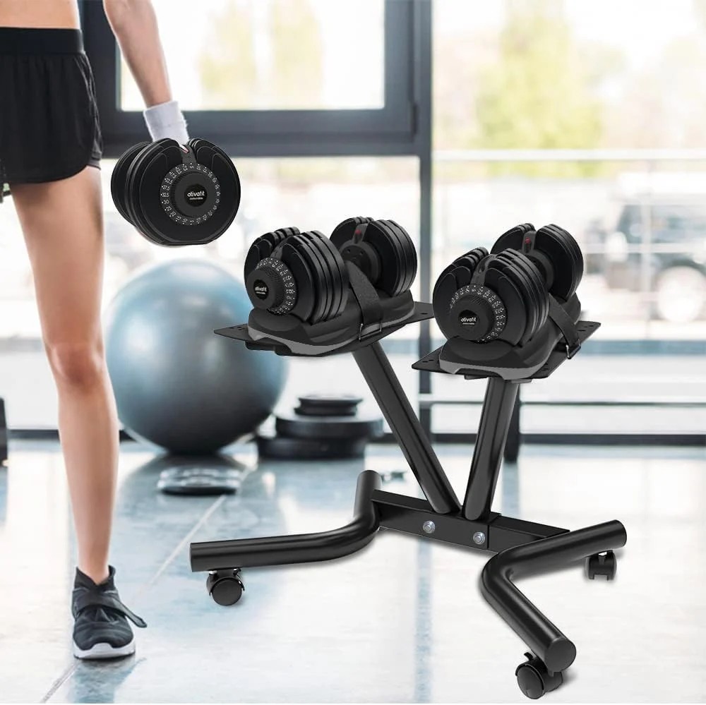 Durable Everyday Co Dumbbell Stand Fitness Dial Dumbbell Rack with Adjustable Belt for Home Gym Set Sensible