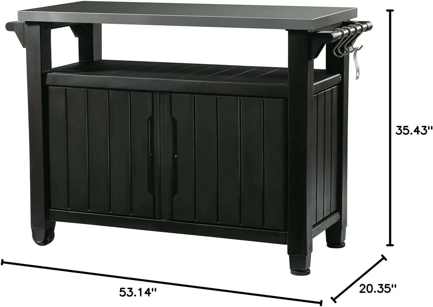 Premium Everyday Co Keter Outdoor Rolling Table Cart for Food Prep, Storage, Bar & Grill, Dark Brown Modern