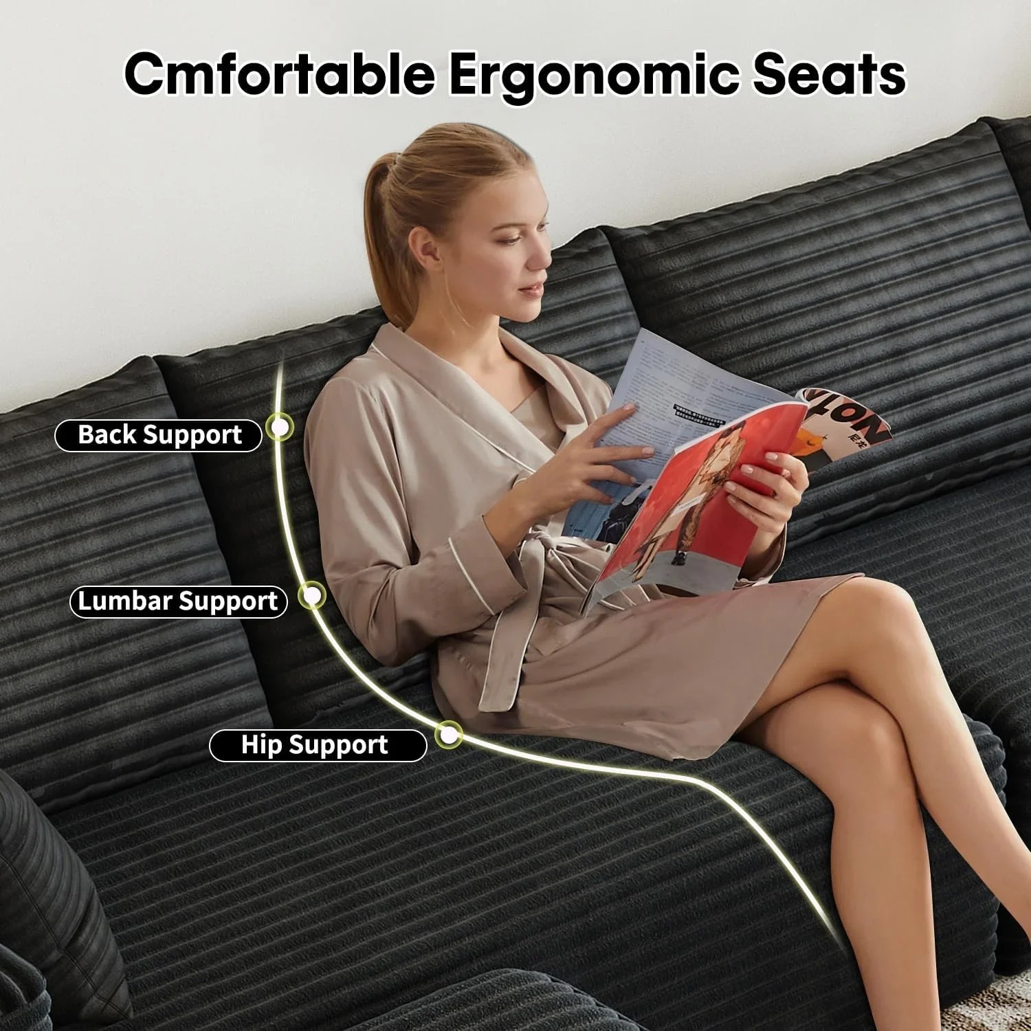 Durable Smart Pick 5" Cloud Modular Sectional Sofa L-Shape Chaise Deep Seat Black Left Facing Reliable