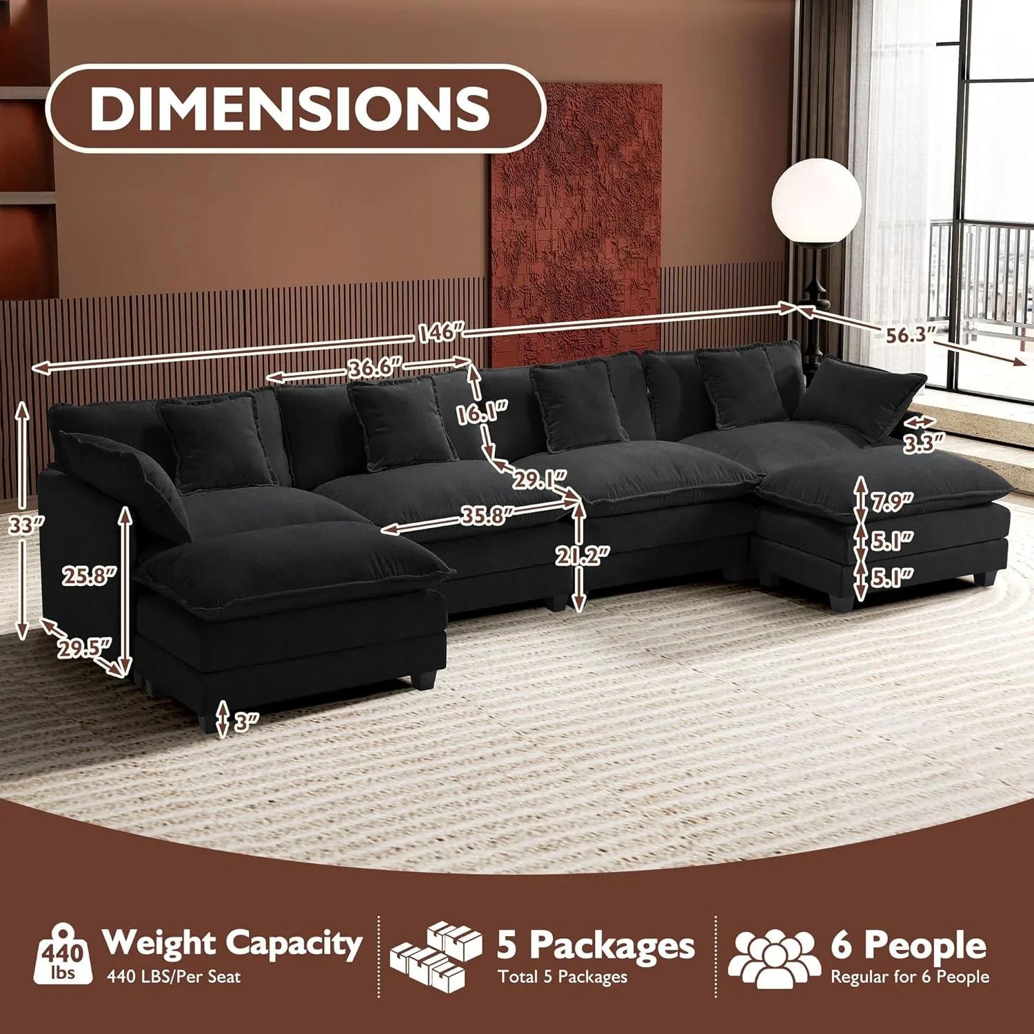 Premium Fresh Find Ihanherry 146" U-Shaped Modern Sofa Modular Sectional Cloud Couch Grey Practical
