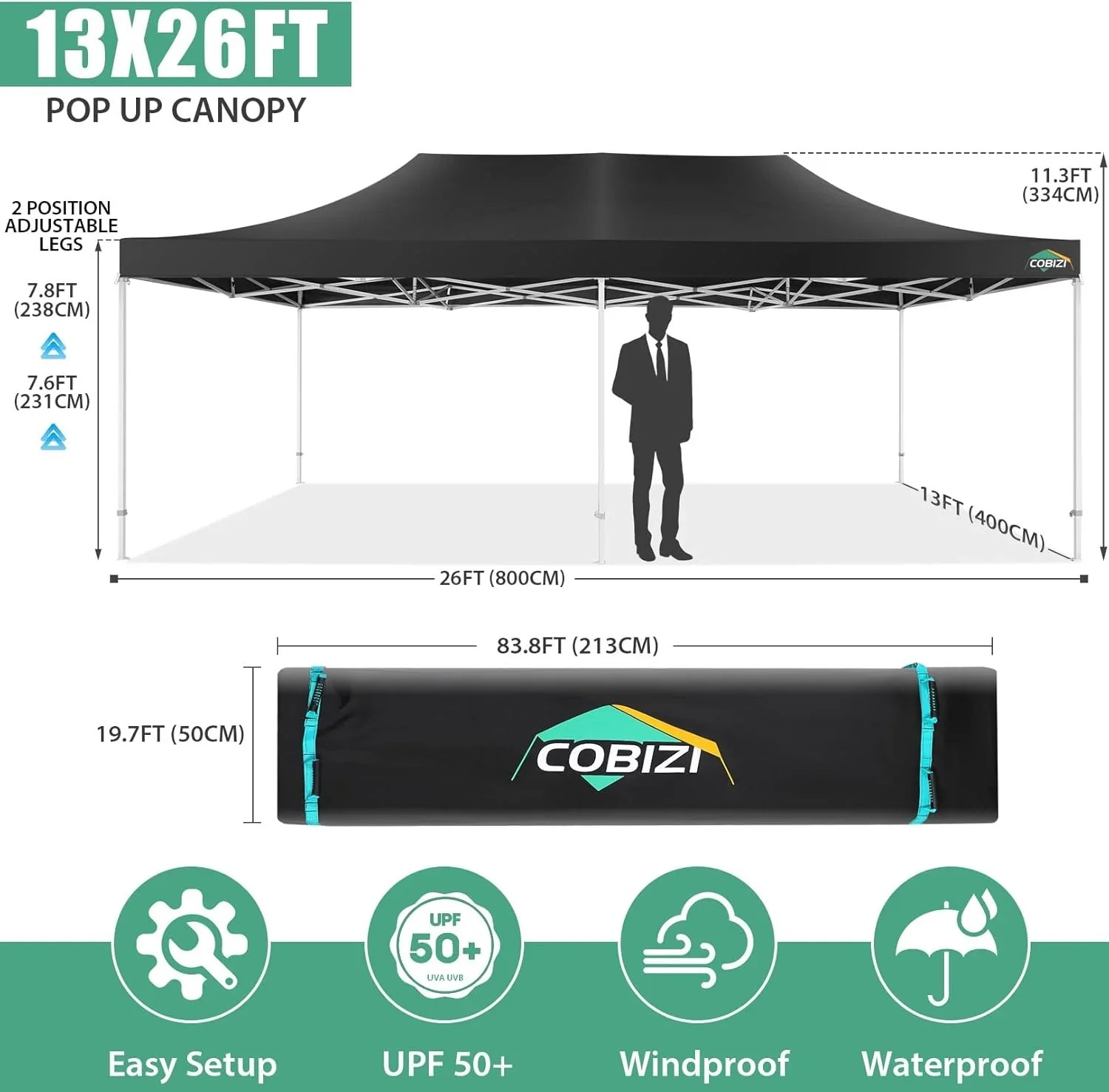 In Stock Pure Value COBIZI 10x20 Heavy Duty Pop up Canopy Tent with 6 Sidewalls Black Functional