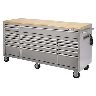 Brand New Pure Value 72 in 18-Drawer 24 in. D Mobile Workbench with Solid Wood Top Stainless Steel Reliable
