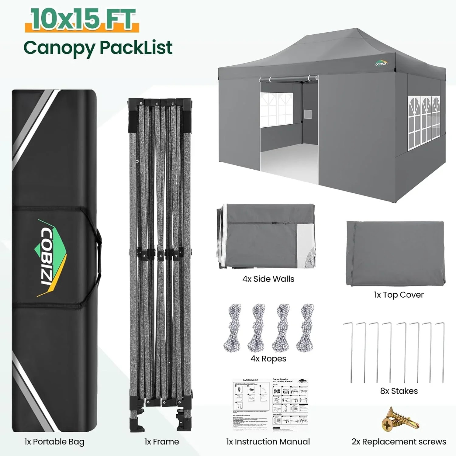 In Stock Pure Value COBIZI 10x20 Heavy Duty Pop up Canopy Tent with 6 Sidewalls Black Functional