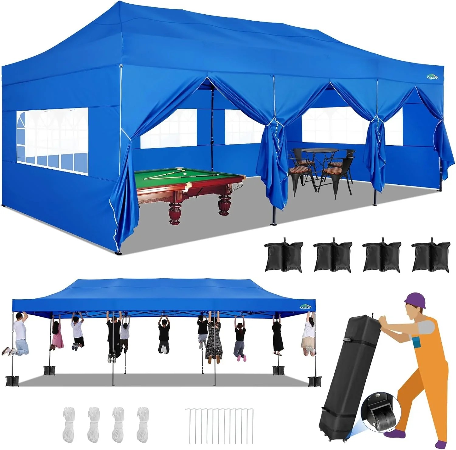 In Stock Pure Value COBIZI 10x20 Heavy Duty Pop up Canopy Tent with 6 Sidewalls Black Functional