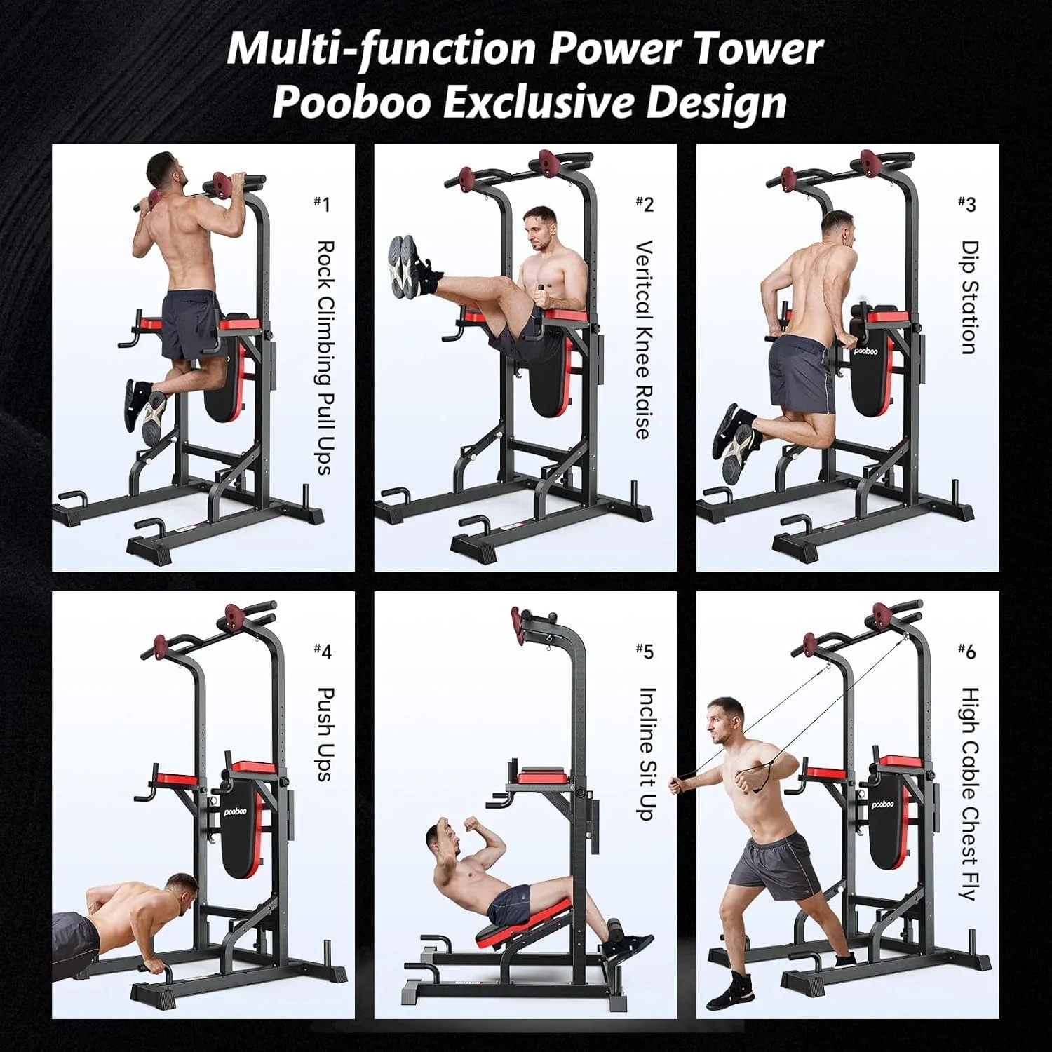 Limited Basic Line Pooboo Power Tower Dip Station, Pull-Up Bar, Supine Board, Adjustable Budget