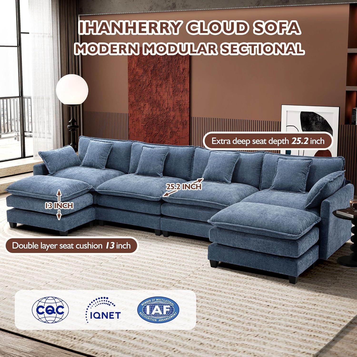 Premium Fresh Find Ihanherry 146" U-Shaped Modern Sofa Modular Sectional Cloud Couch Grey Practical