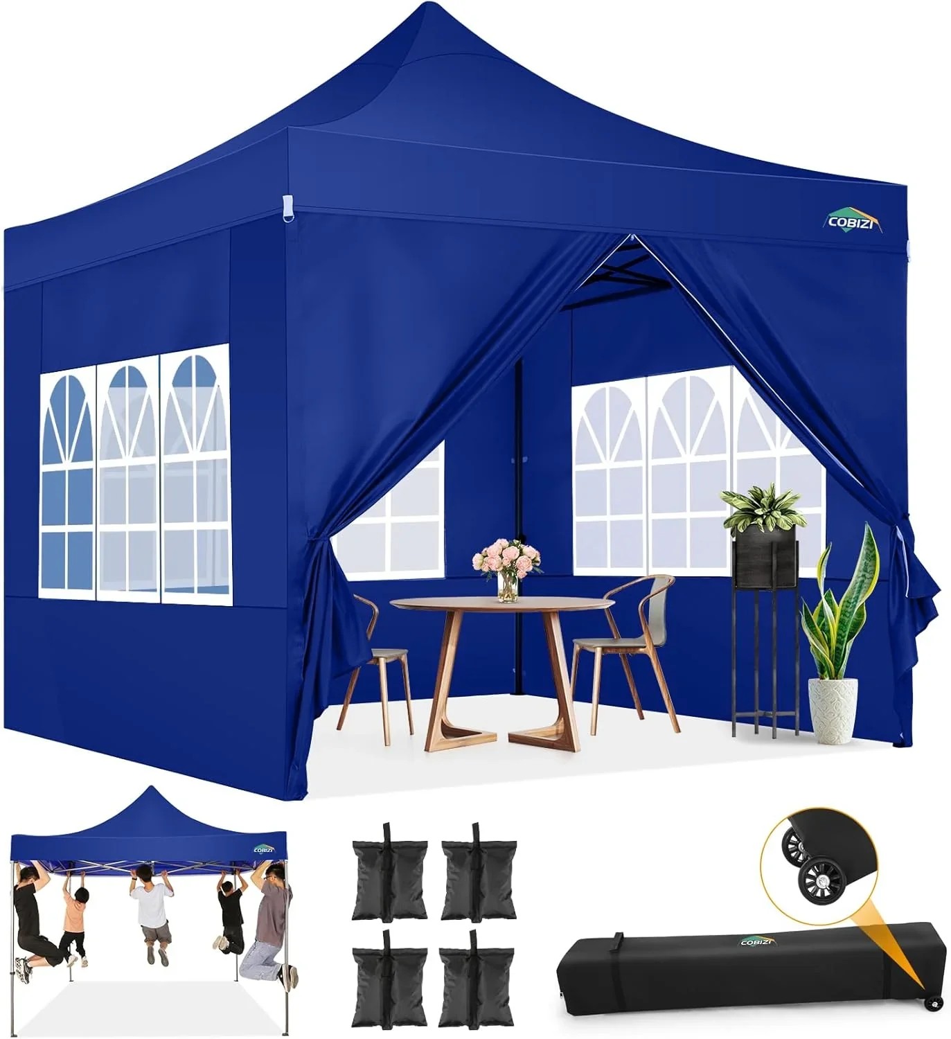 In Stock Pure Value COBIZI 10x20 Heavy Duty Pop up Canopy Tent with 6 Sidewalls Black Functional