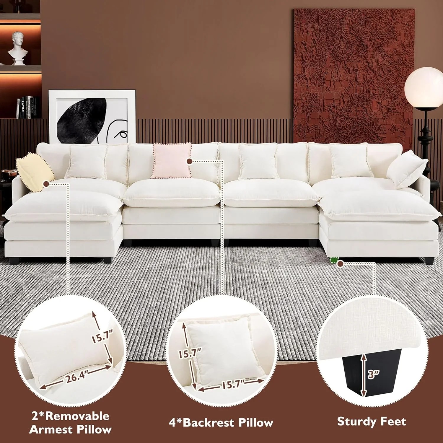 Premium Fresh Find Ihanherry 146" U-Shaped Modern Sofa Modular Sectional Cloud Couch Grey Practical