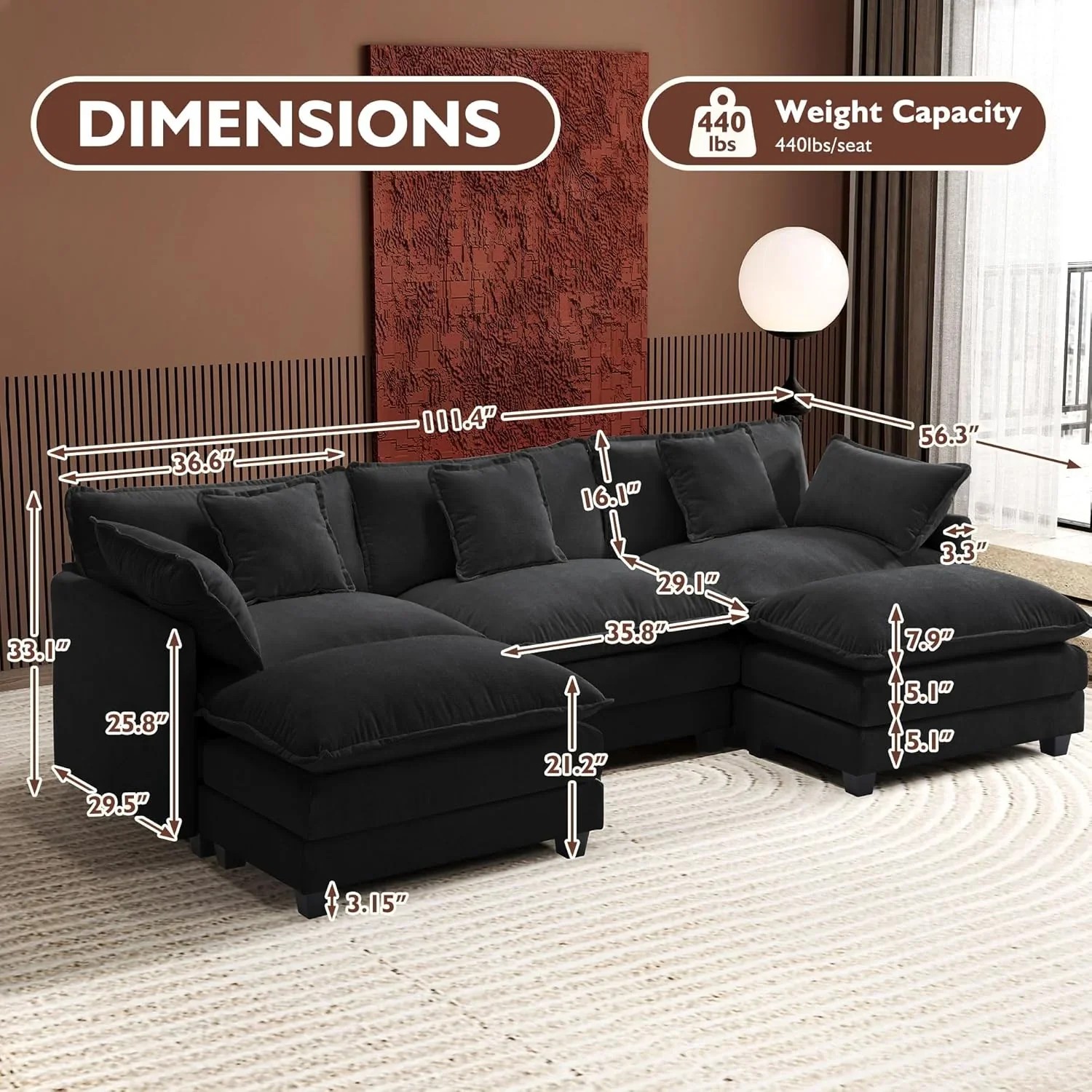 Premium Fresh Find Ihanherry 146" U-Shaped Modern Sofa Modular Sectional Cloud Couch Grey Practical