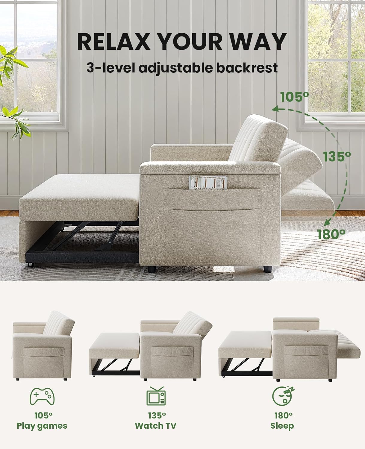 Annual Basic Line Sofa Bed 3-in-1 Convertible Sleeper Sofa Enhanced