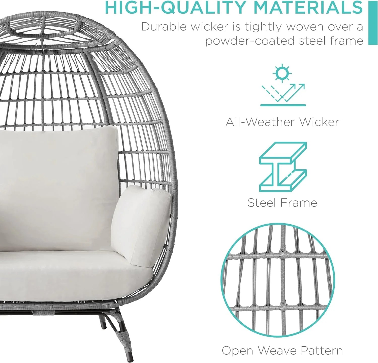 Durable Fresh Find Best Choice Products Wicker Egg Chair Oversized Indoor Outdoor Lounger Ivory Distinctive