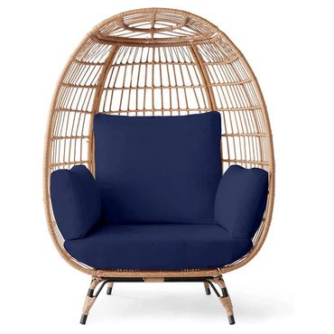 Limited Open Market Ivory Wicker Egg Chair Oversized Indoor Lounger 440lb Steel Frame Cushions Sensible
