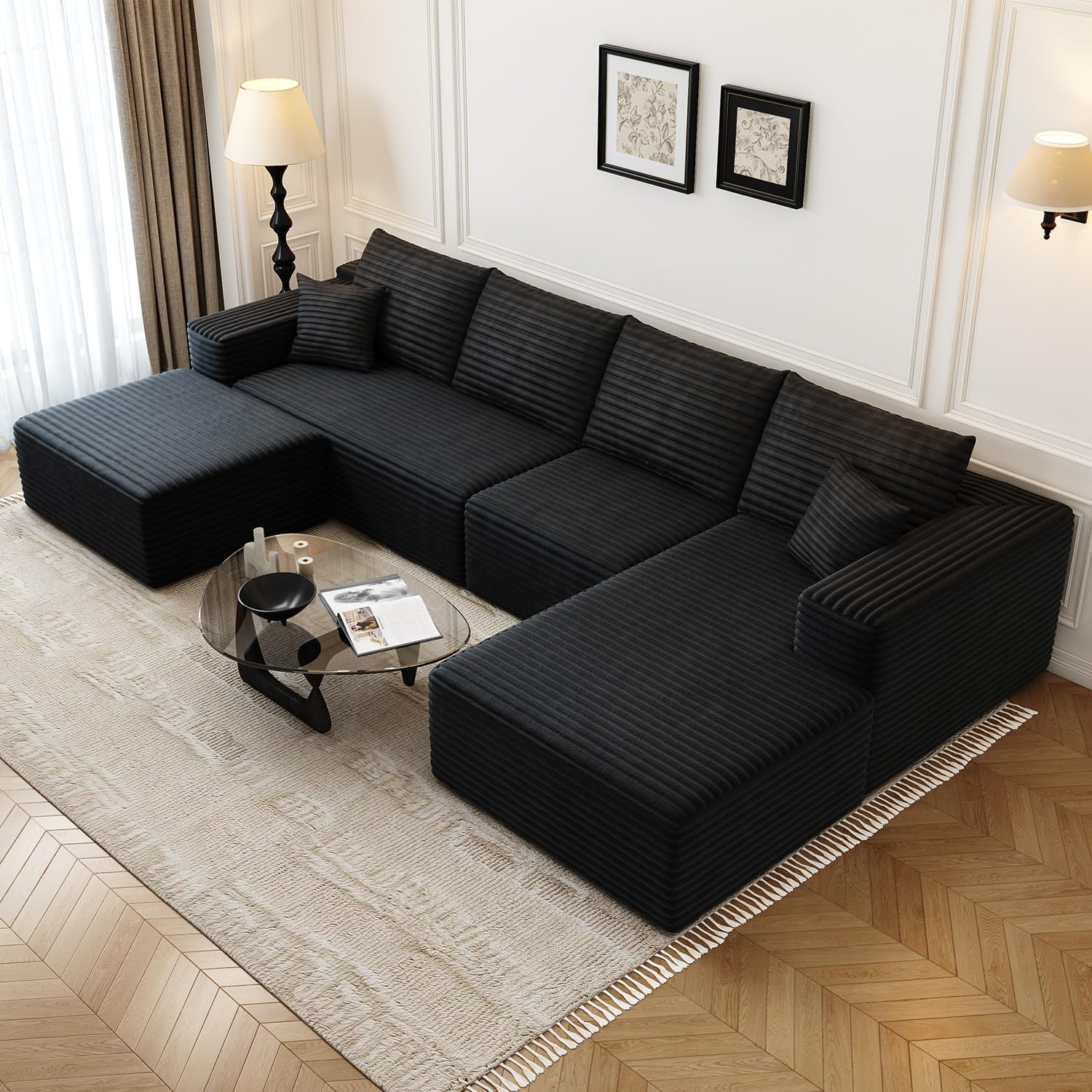 Durable Smart Pick 5" Cloud Modular Sectional Sofa L-Shape Chaise Deep Seat Black Left Facing Reliable