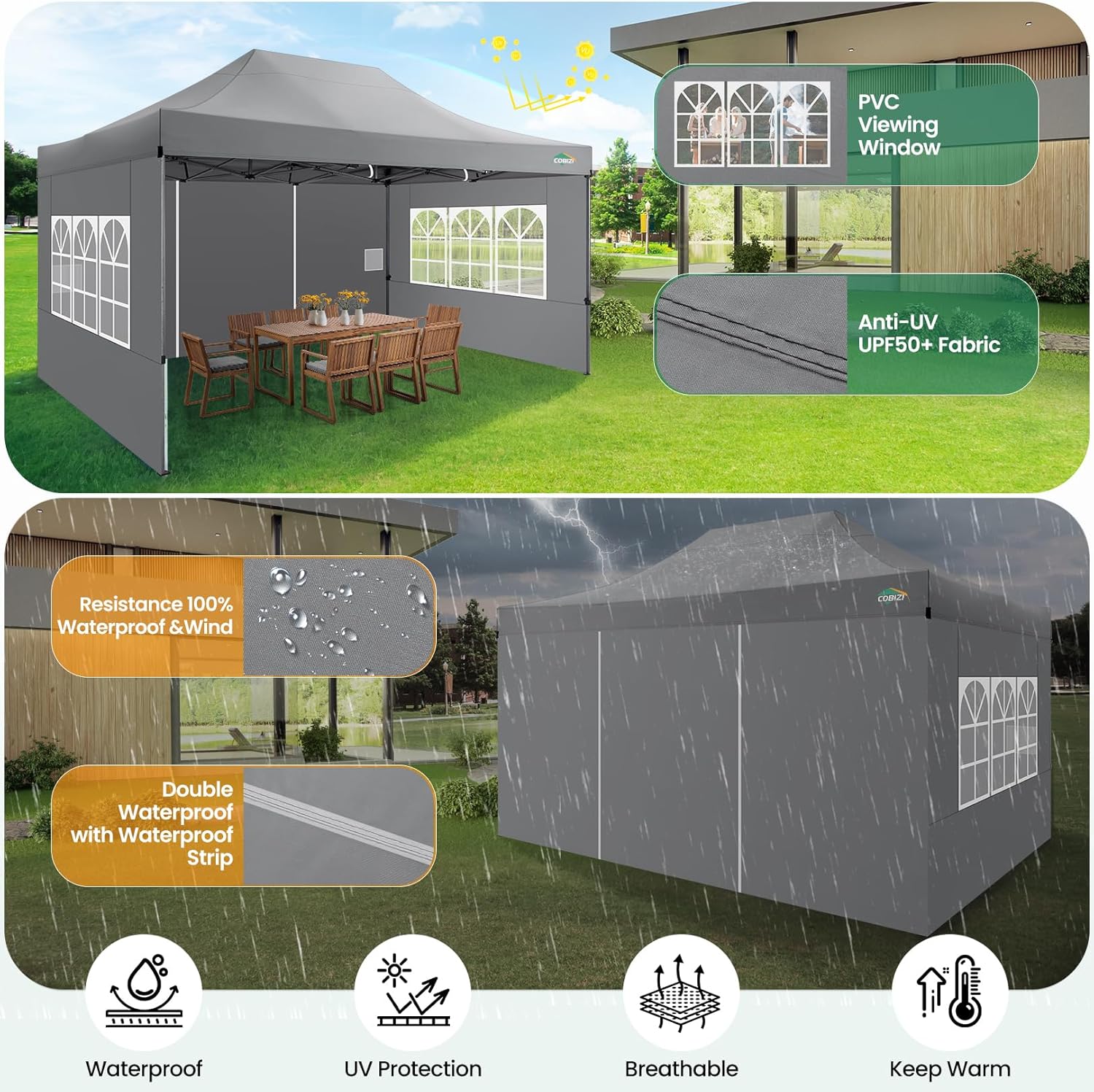 In Stock Pure Value COBIZI 10x20 Heavy Duty Pop up Canopy Tent with 6 Sidewalls Black Functional