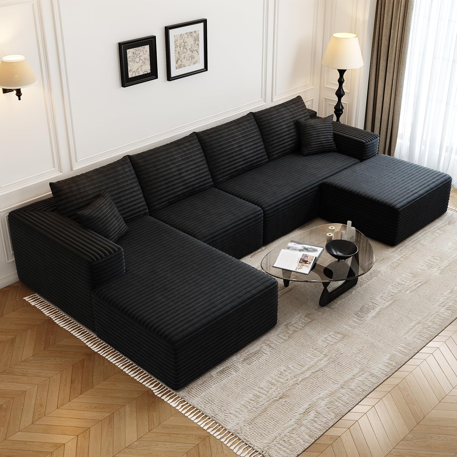 Durable Smart Pick 5" Cloud Modular Sectional Sofa L-Shape Chaise Deep Seat Black Left Facing Reliable