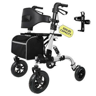 Revolutionary True Basics 500lbs Walkers for Seniors Foldable Heavy Duty Tall Walker with Seat Silver Improved