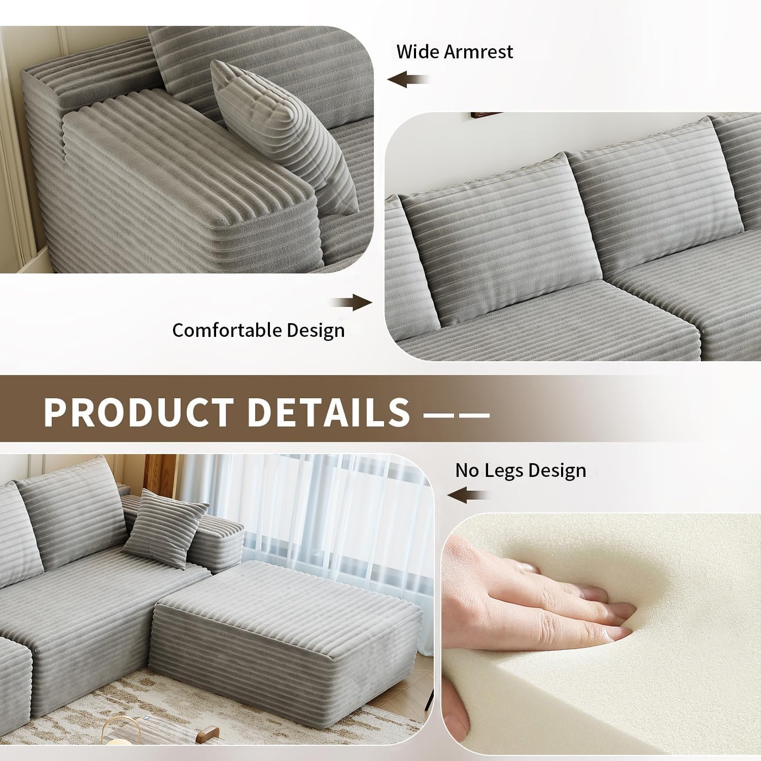 Durable Smart Pick 5" Cloud Modular Sectional Sofa L-Shape Chaise Deep Seat Black Left Facing Reliable