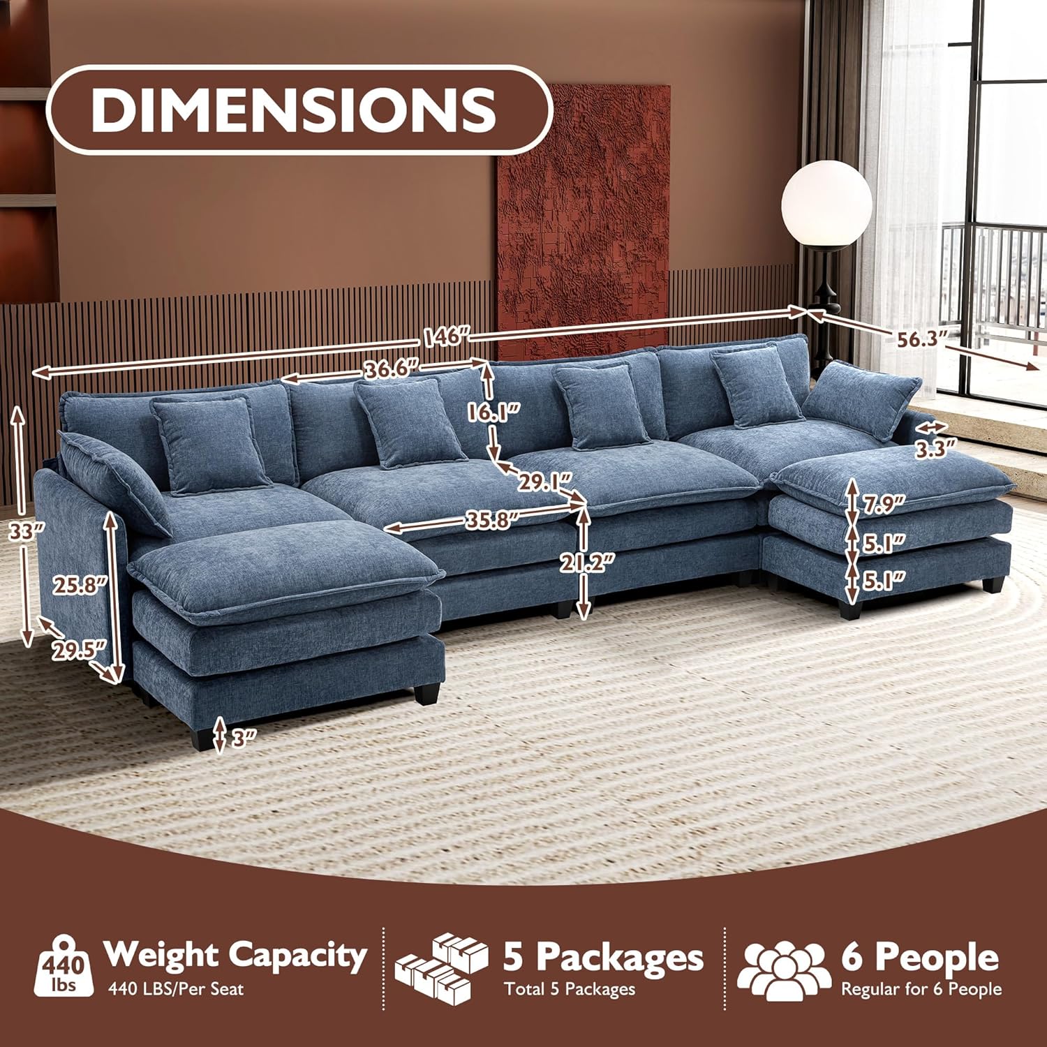 Premium Fresh Find Ihanherry 146" U-Shaped Modern Sofa Modular Sectional Cloud Couch Grey Practical