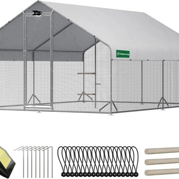 2026 Upgraded Open Market Large Walk-in Metal Chicken Coop with Run, Solar Light, UV Cover Modern