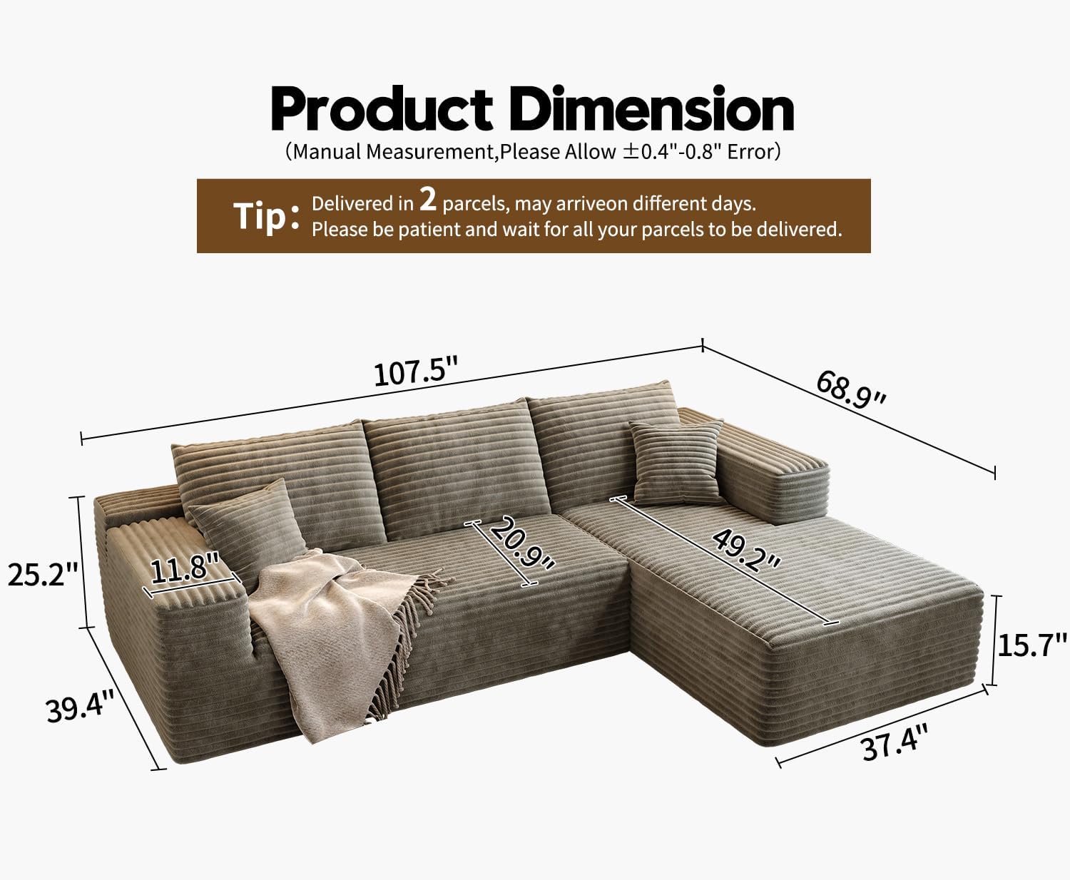 Durable Smart Pick 5" Cloud Modular Sectional Sofa L-Shape Chaise Deep Seat Black Left Facing Reliable