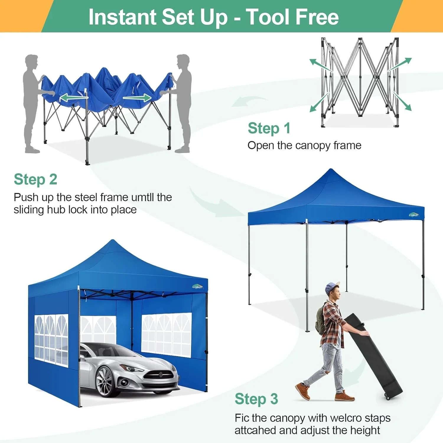 In Stock Pure Value COBIZI 10x20 Heavy Duty Pop up Canopy Tent with 6 Sidewalls Black Functional