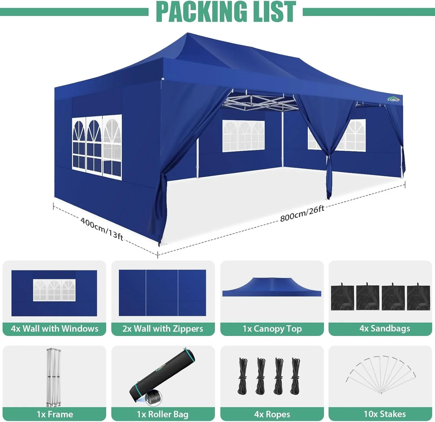 In Stock Pure Value COBIZI 10x20 Heavy Duty Pop up Canopy Tent with 6 Sidewalls Black Functional