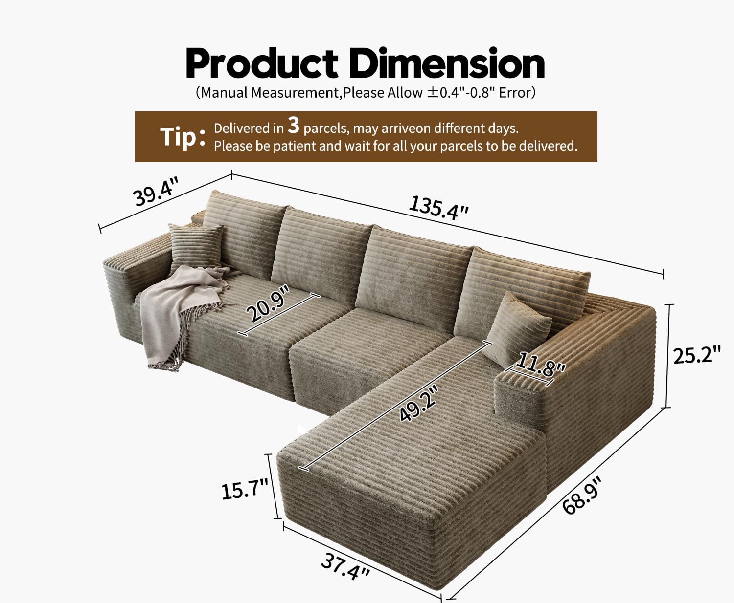 Durable Smart Pick 5" Cloud Modular Sectional Sofa L-Shape Chaise Deep Seat Black Left Facing Reliable