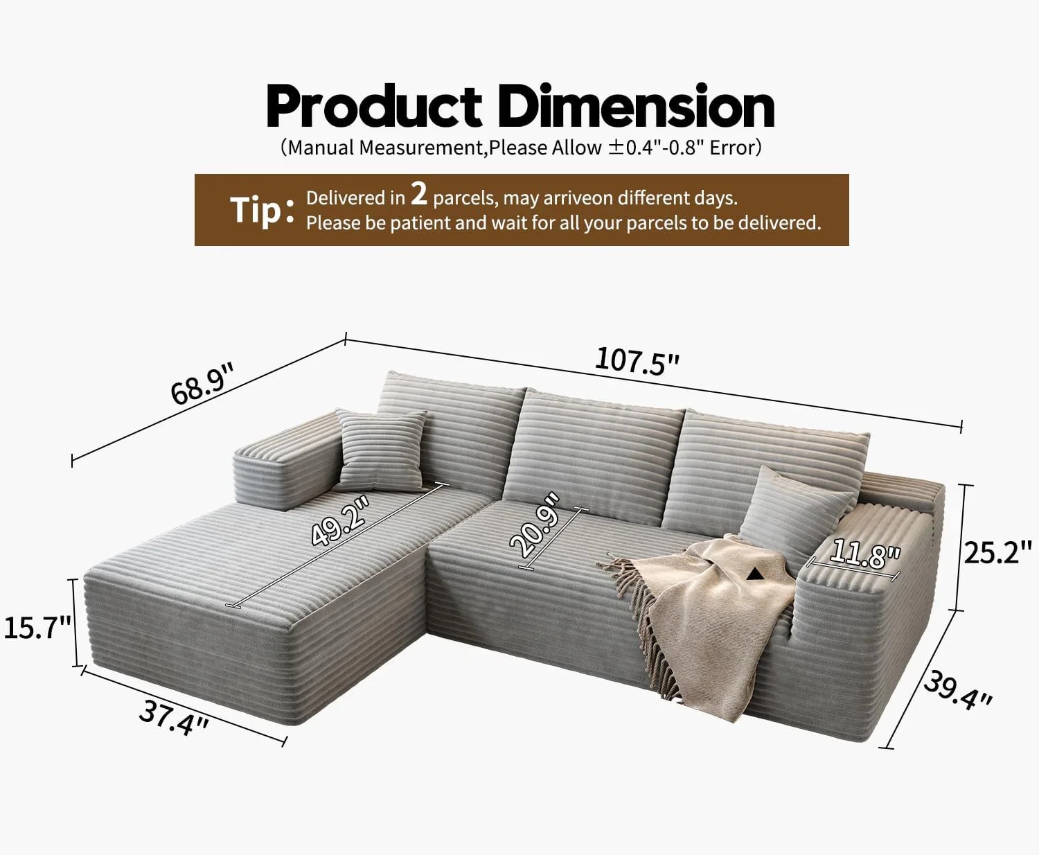 Durable Smart Pick 5" Cloud Modular Sectional Sofa L-Shape Chaise Deep Seat Black Left Facing Reliable