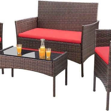 Select True Basics 4 Pieces Patio Rattan Chair Wicker Outdoor Indoor Furniture Sets Red Everyday
