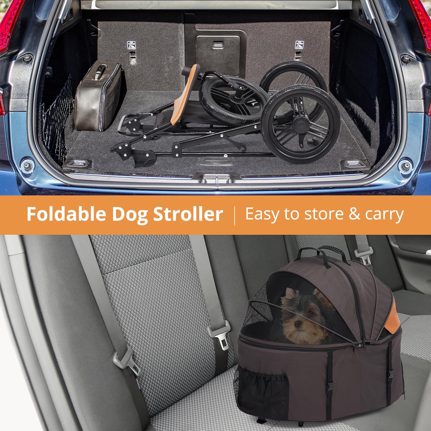 Limited Standard Goods Dog Stroller for Large Pet Jogger Folding Cart 4 Wheel Storage Grey Orange Reliable