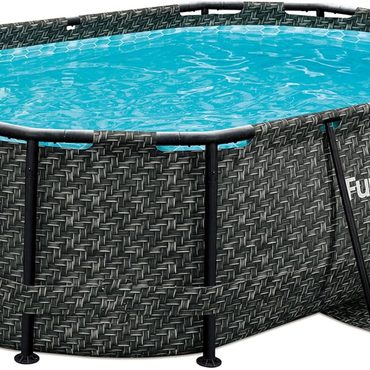 Annual Simple Goods Funsicle 167x98x39.5 In Oasis Designer Oval Frame Above Ground Swimming Pool Set, Dark Herringbone Gray Functional