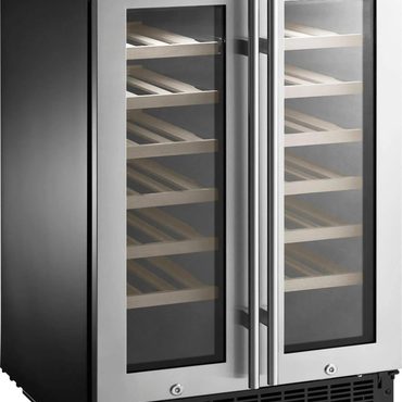 In Season Open Market 42-Bottle or 128-Can Dual Zone Wine and Beverage Cooler with Glass Do Functional