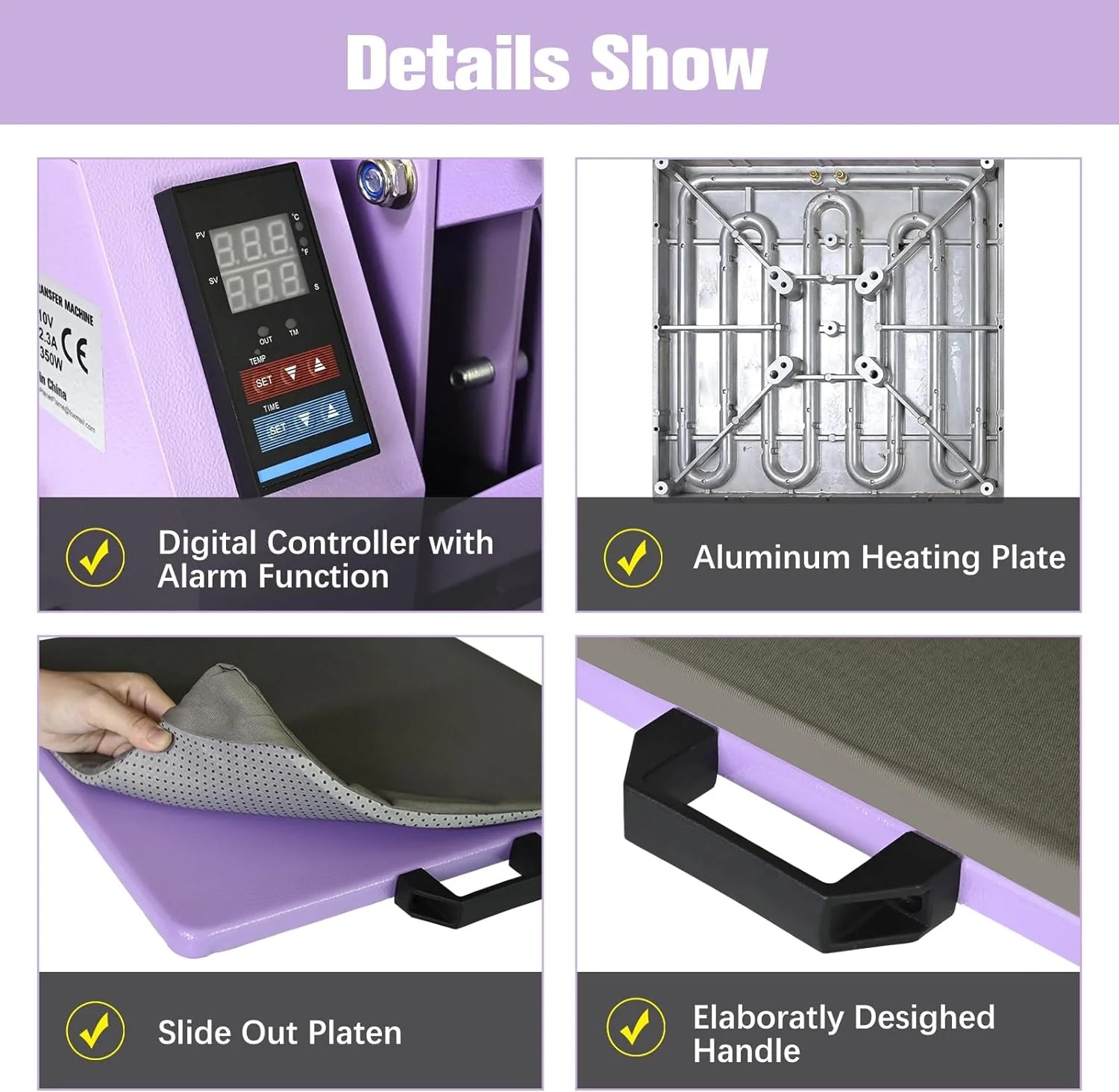 Select Prime Select Heat Press 15x15 inch Industrial Sublimation Heat Transfer Machine Purple Sound