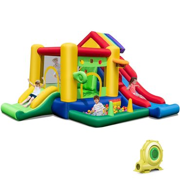 Limited Open Market Costway Colorful Rainbow Kids Inflatable Bounce Castle with 50 Ocean Balls & 735W Blower Sound