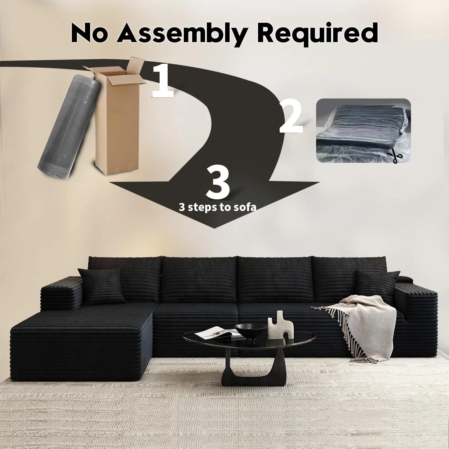 Durable Smart Pick 5" Cloud Modular Sectional Sofa L-Shape Chaise Deep Seat Black Left Facing Reliable