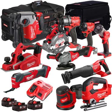 2026 Upgraded Basic Line Milwaukee 18V Cordless 11 Piece Tool Kit with 3 x 5.0Ah Batteries & Charger in Bag T4TM-9 Improved