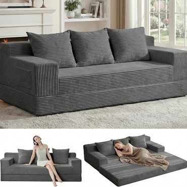 Advanced Everyday Co Loveseat Boneless Convertible Sofa Bed, Folding Floor Futon Sleeper, Black Fine