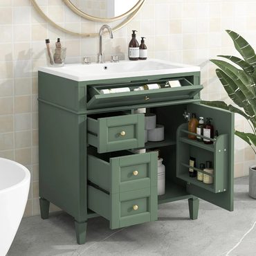 Popular Fresh Find 36" Bathroom Vanity Single Sink Modern Undermount Cabinet 2 Drawers White Fine